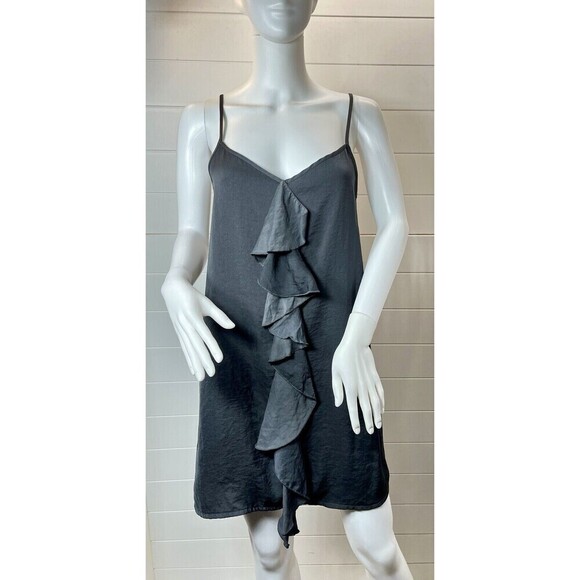 ZARA SLIP RUFFLE EFFECT SEXY MINI DRESS MED COMFY SOFT DARK GRAY FAIRY GRUNGE - Picture 1 of 12